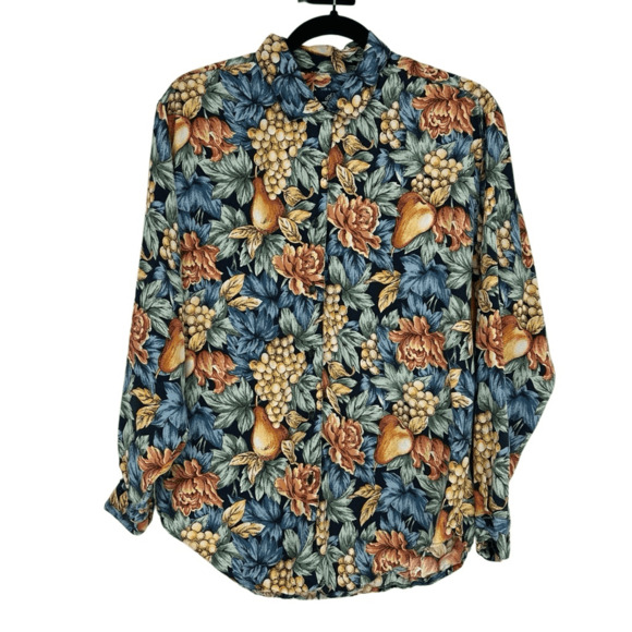 Vintage Dockers Womens S Button Up Shirt Fruits Floral Boho Gypsy Colorful 70s - Picture 1 of 12